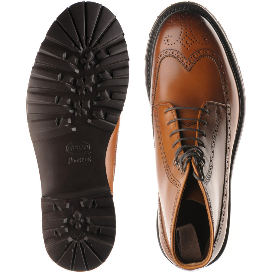 Product image for Herring Galashiels mens rubber-soled brogue boots in tan calf