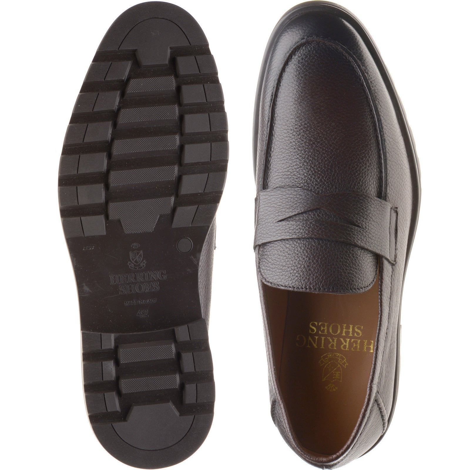 Product image for Herring Georgio mens rubber-soled loafers in brown grain