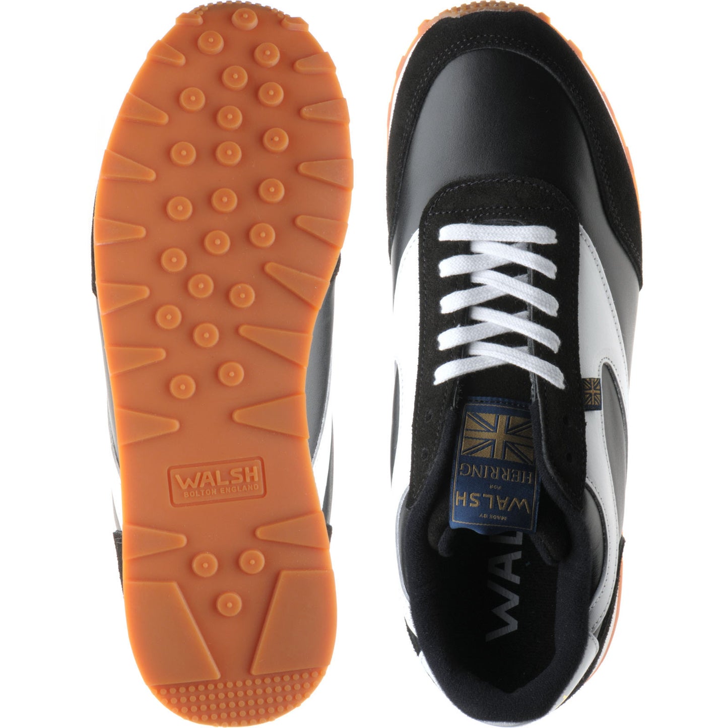 Product image for Herring Horwich Trainer mens two-tone rubber-soled trainers in black calf suede and white calf