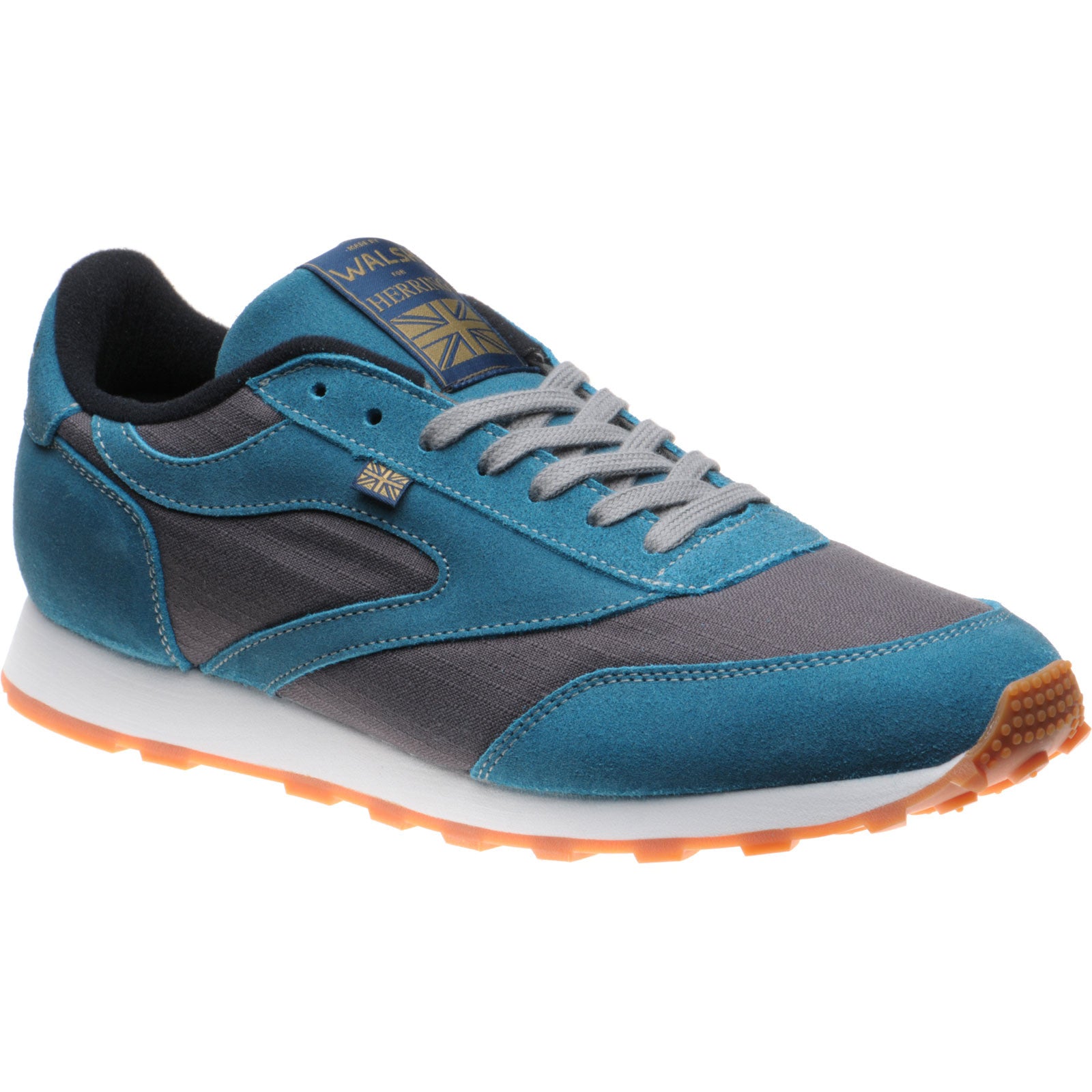 Product image for Herring Horwich Trainer mens two-tone rubber-soled trainers in grey titan and teal suede