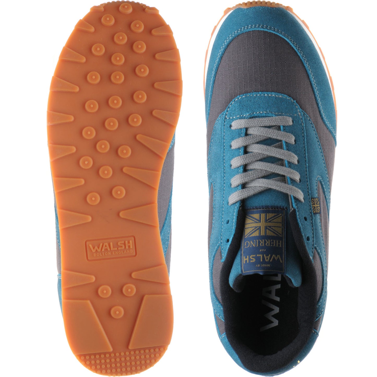 Product image for Herring Horwich Trainer mens two-tone rubber-soled trainers in grey titan and teal suede