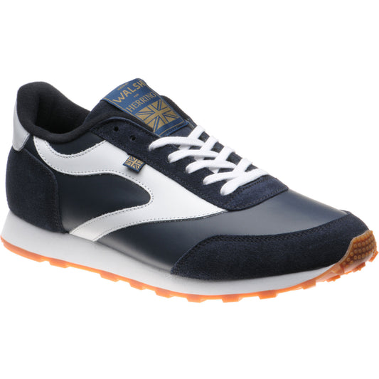 Product image for Herring Horwich Trainer mens two-tone rubber-soled trainers in navy calf suede and white calf