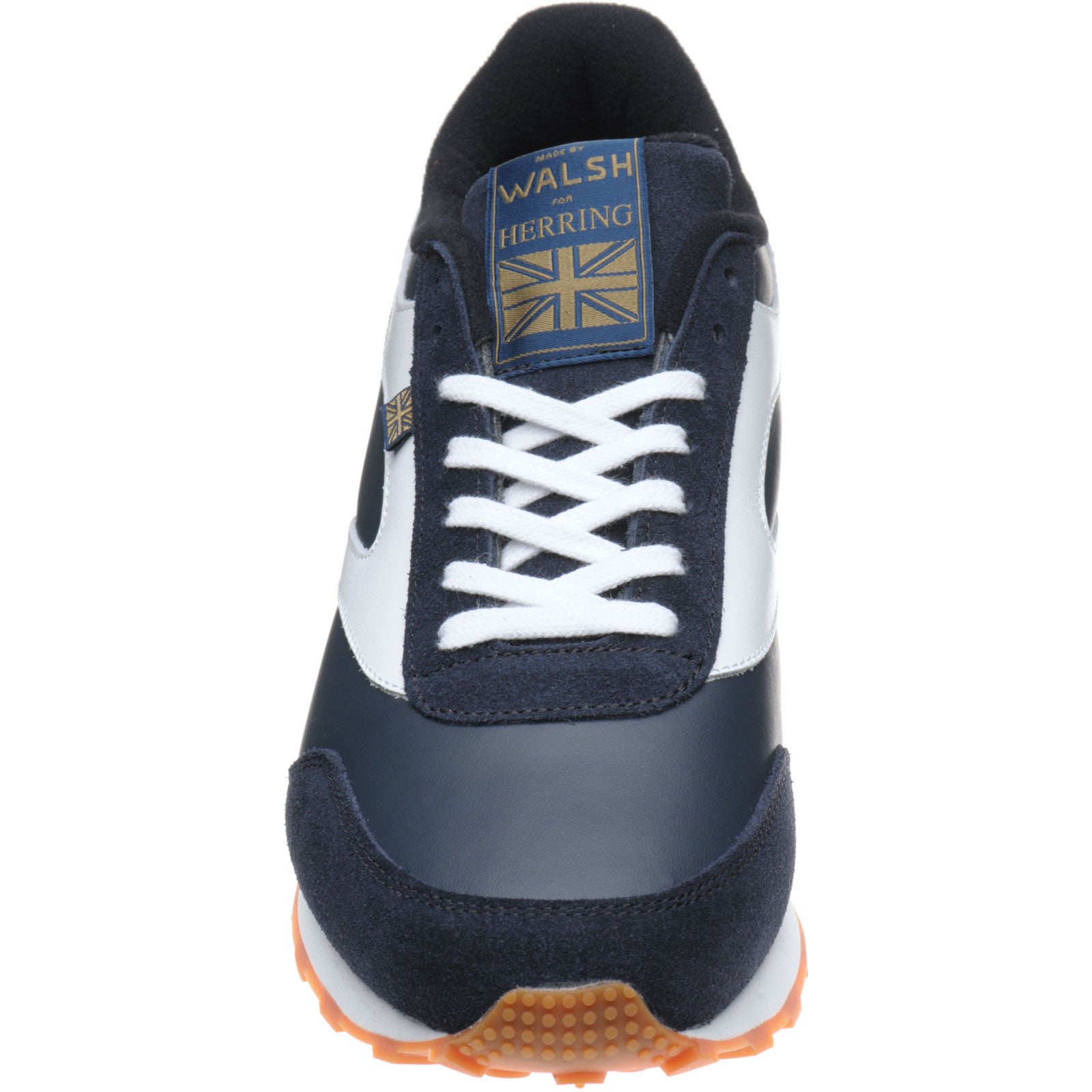Product image for Herring Horwich Trainer mens two-tone rubber-soled trainers in navy calf suede and white calf