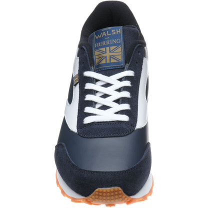Product image for Herring Horwich Trainer mens two-tone rubber-soled trainers in navy calf suede and white calf