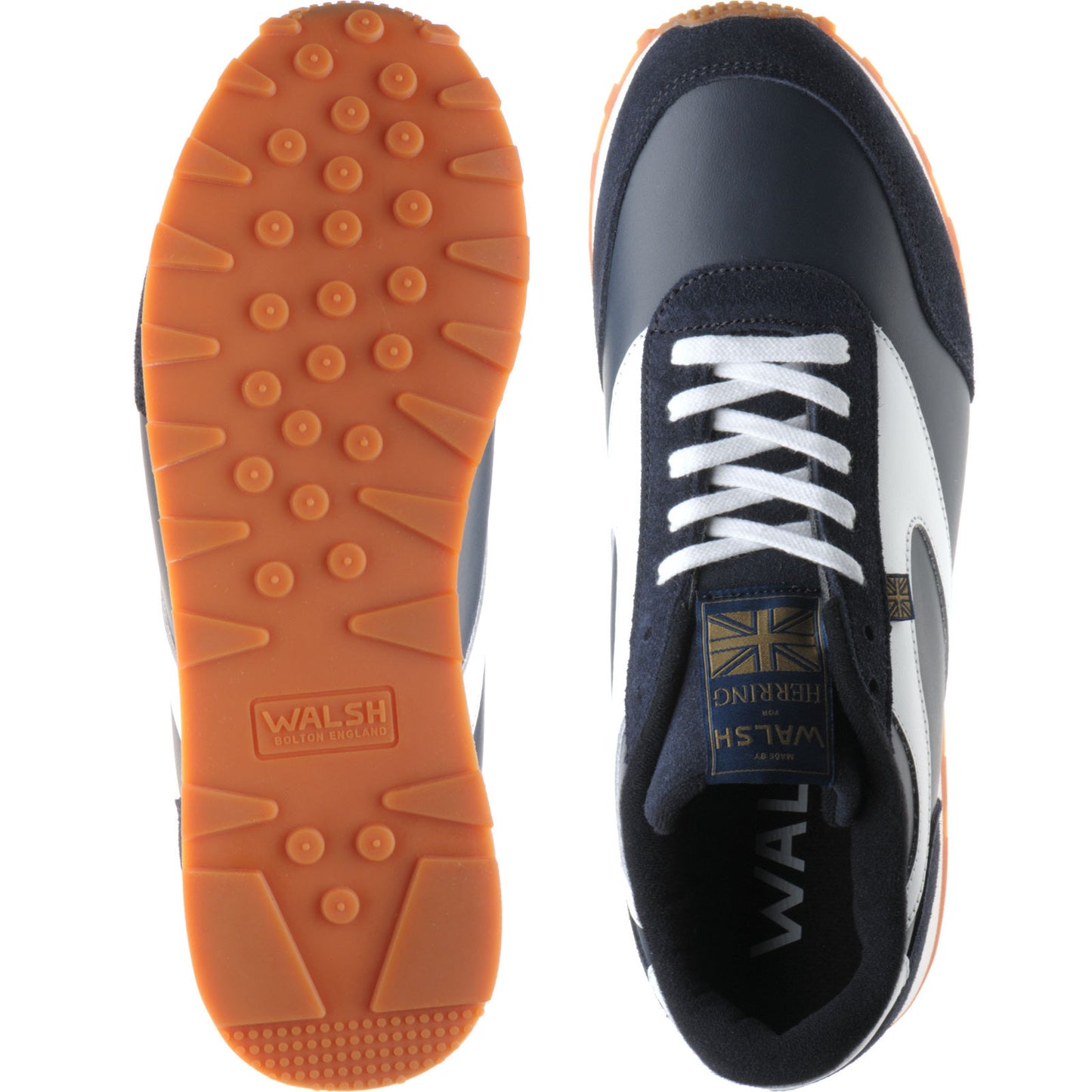 Product image for Herring Horwich Trainer mens two-tone rubber-soled trainers in navy calf suede and white calf