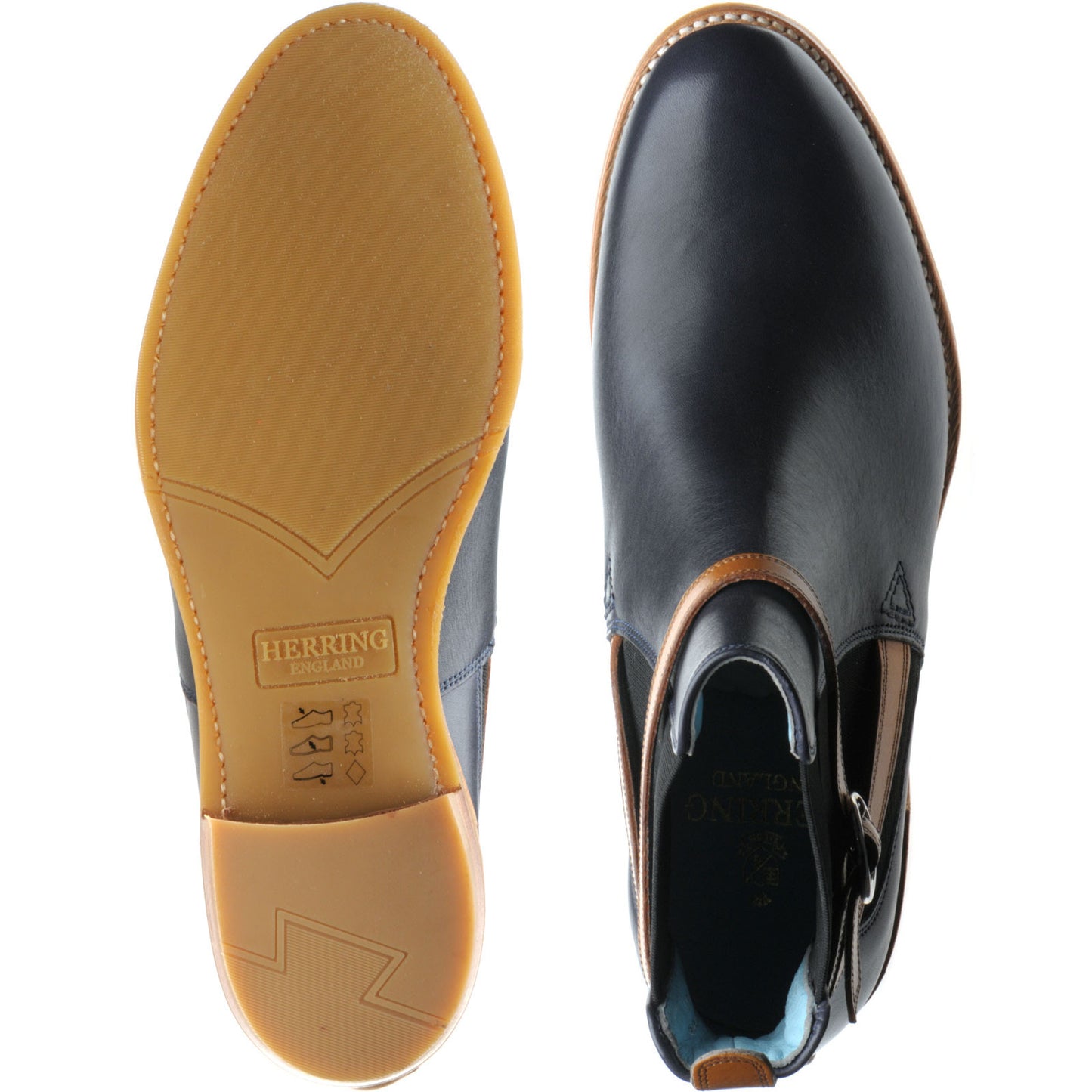 Product image for Herring Jodie ladies rubber-soled Chelsea boots in navy calf with cedar calf strap