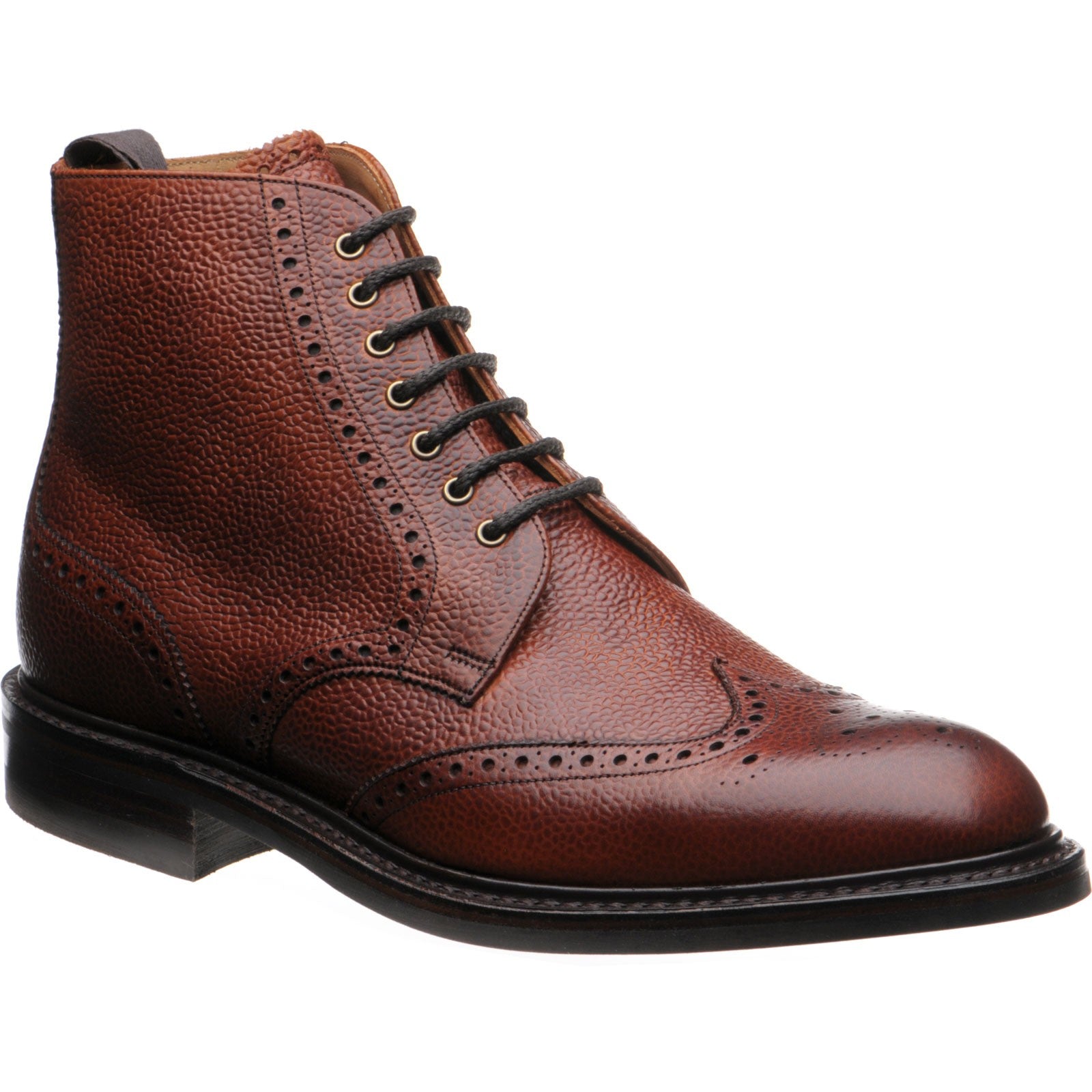 Herring Langdale II mens rubber-soled brogue boots in mahogany