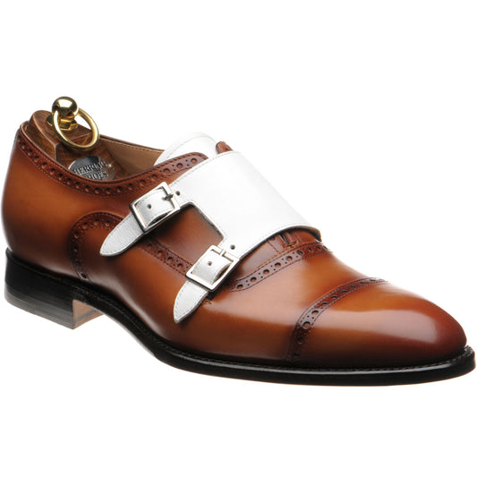 Product image for Herring Montford mens double monk shoes in brown and white calf