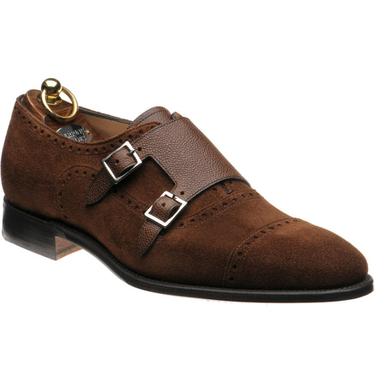 Product image for Herring Montford mens double monk shoes in brown grain and suede
