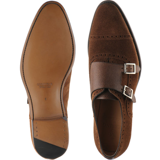 Product image for Herring Montford mens double monk shoes in brown grain and suede