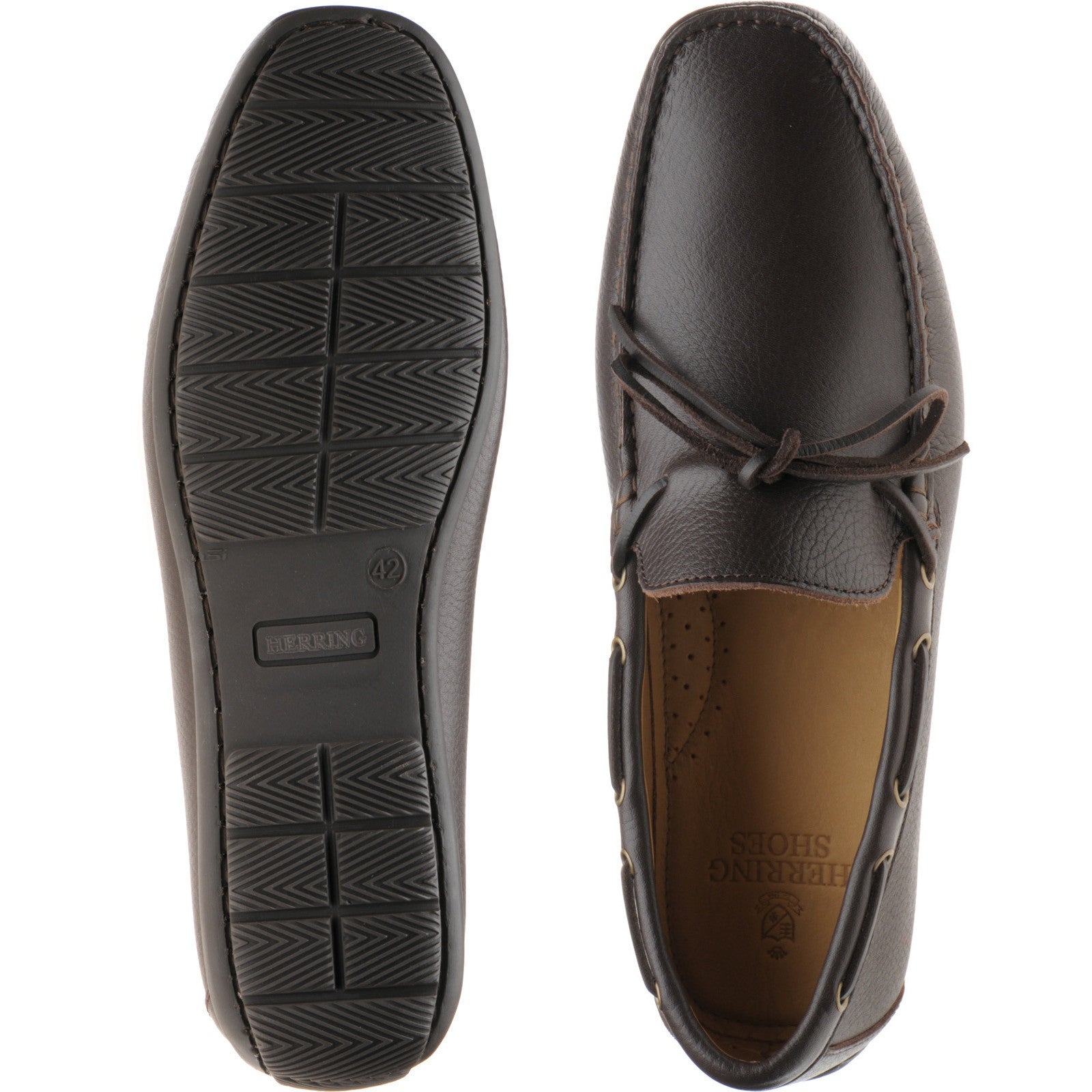 Product image for Herring Monza mens rubber-soled driving moccasins in brown grain