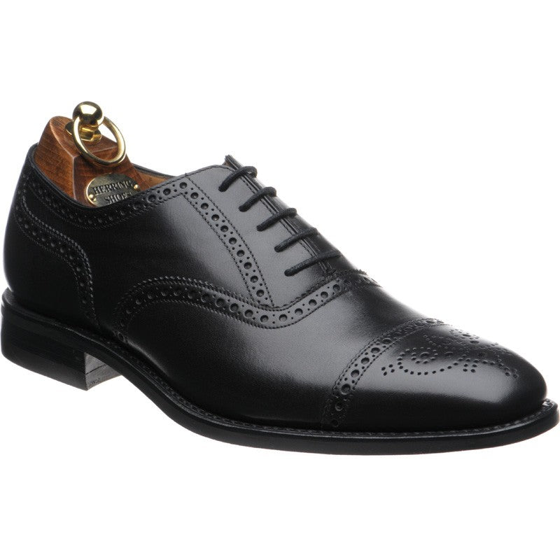 Product image for Herring Moorgate mens rubber-soled semi-brogues in black calf (second)