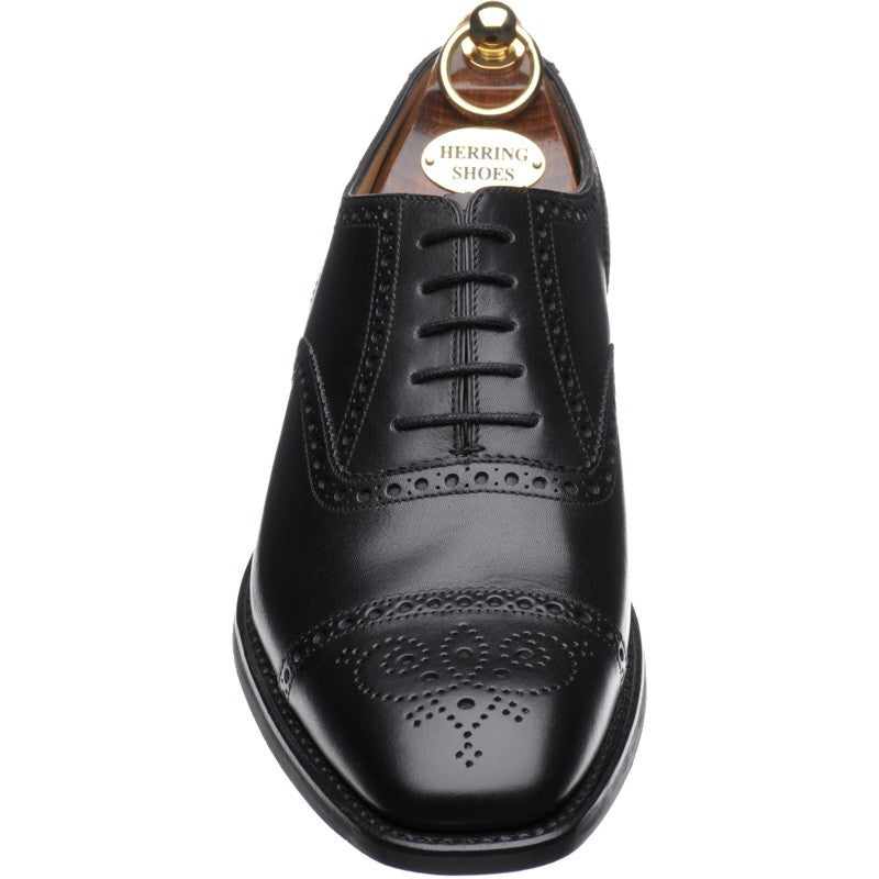 Product image for Herring Moorgate mens rubber-soled semi-brogues in black calf (second)