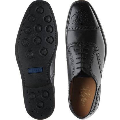 Product image for Herring Moorgate mens rubber-soled semi-brogues in black calf (second)