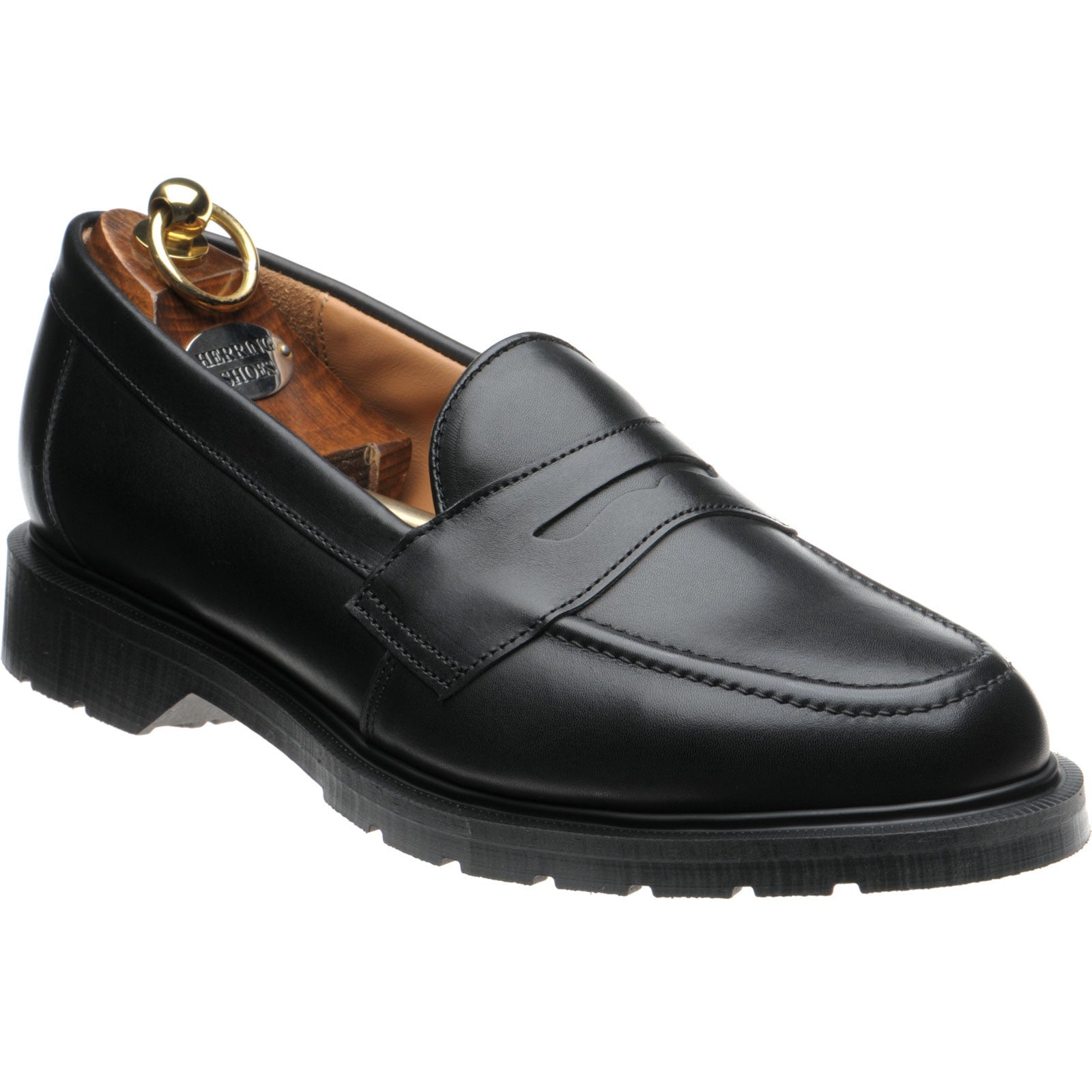 Product image for Herring Moulton mens rubber-soled loafers in black calf