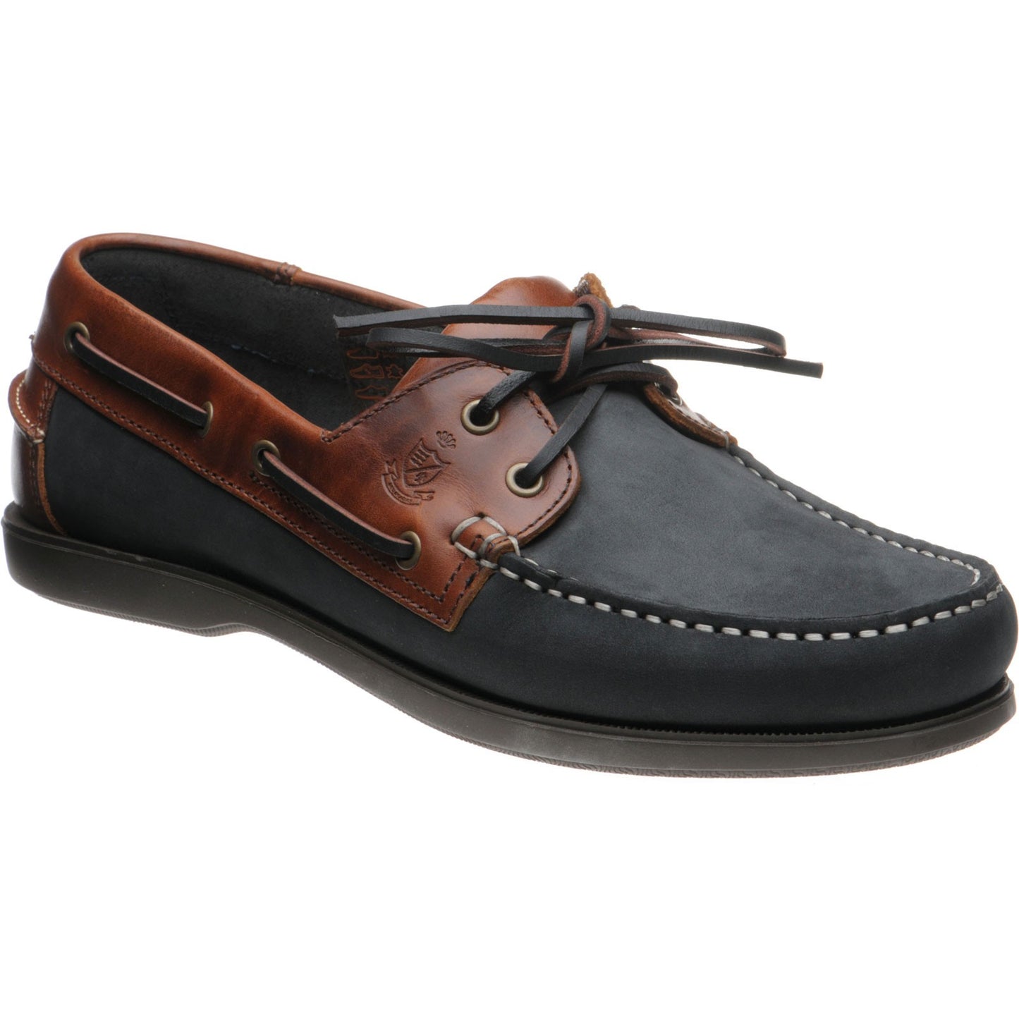 Product image for Herring Padstow mens rubber-soled deck shoes in navy and brown