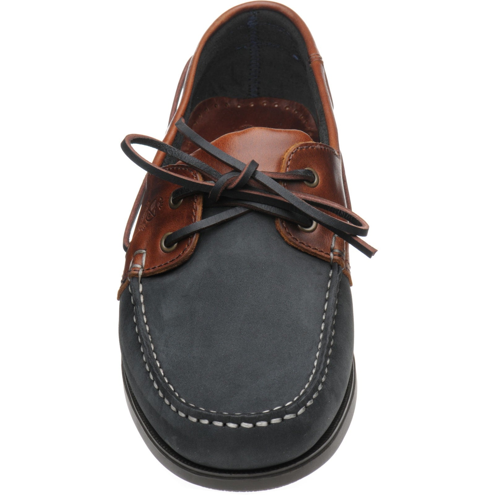 Product image for Herring Padstow mens rubber-soled deck shoes in navy and brown