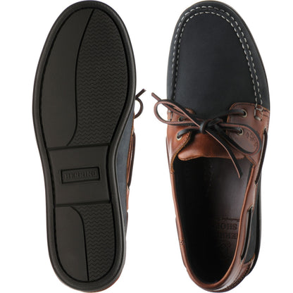 Product image for Herring Padstow mens rubber-soled deck shoes in navy and brown