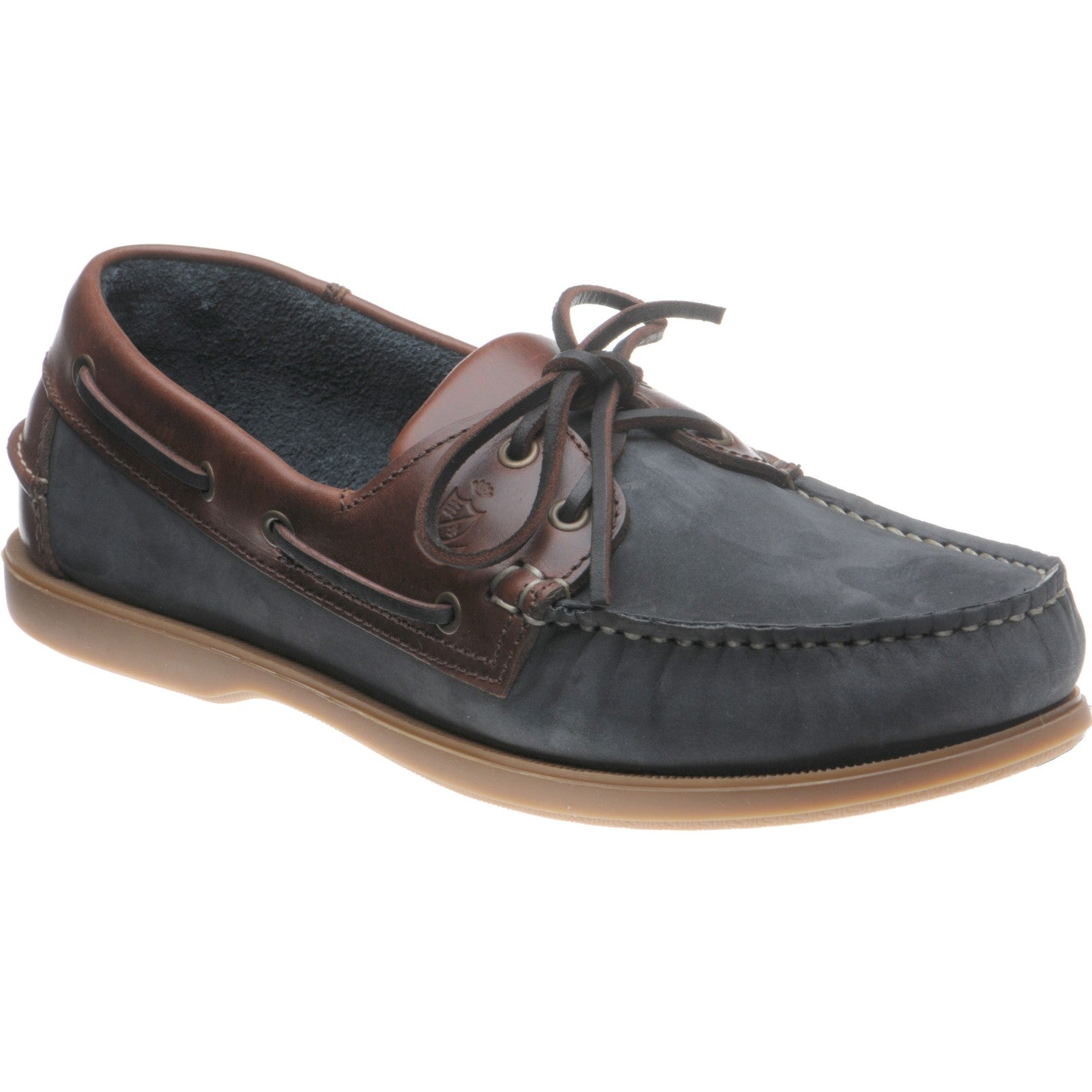 Product image for Herring Padstow mens rubber-soled deck shoes in navy and tan