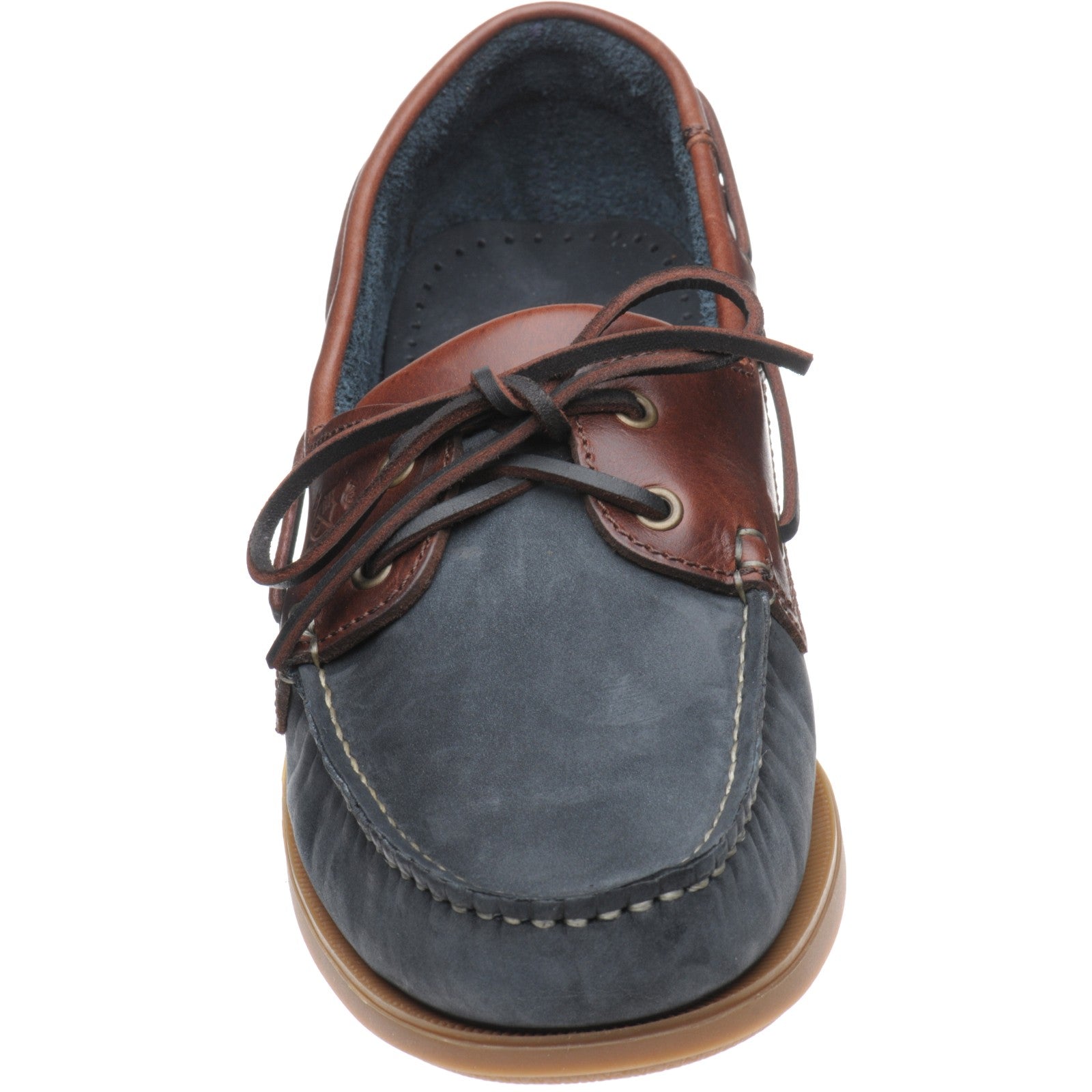 Product image for Herring Padstow mens rubber-soled deck shoes in navy and tan