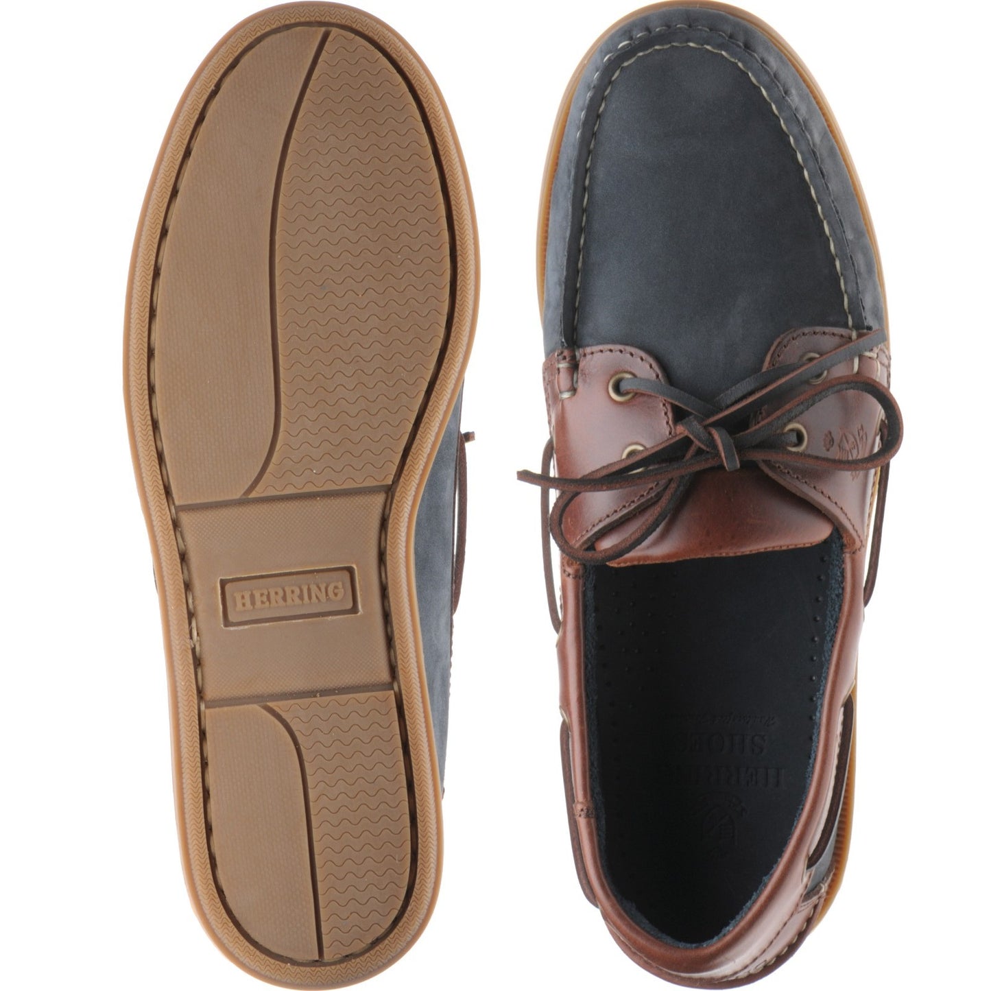 Product image for Herring Padstow mens rubber-soled deck shoes in navy and tan