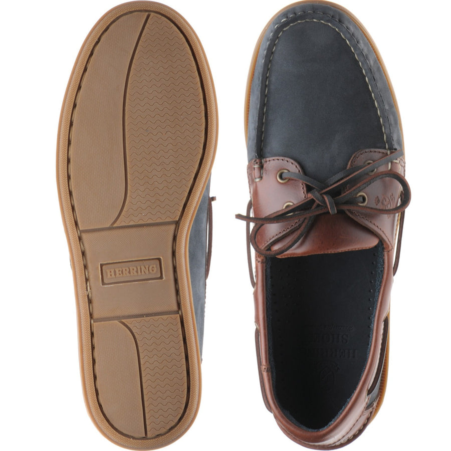 Product image for Herring Padstow mens rubber-soled deck shoes in navy and tan