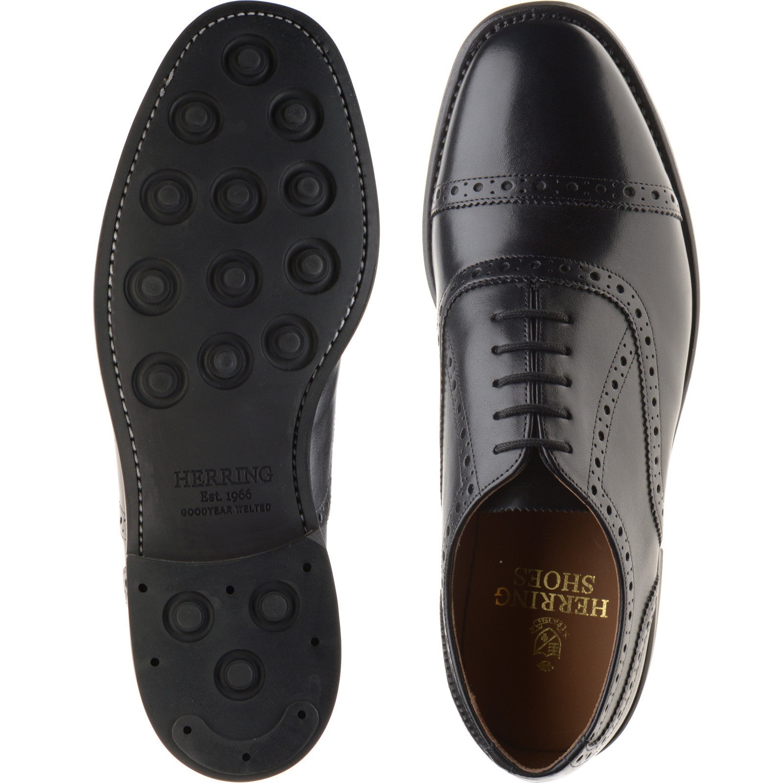 Product image for Herring Reading II (Rubber) mens rubber-soled semi-brogues in black calf
