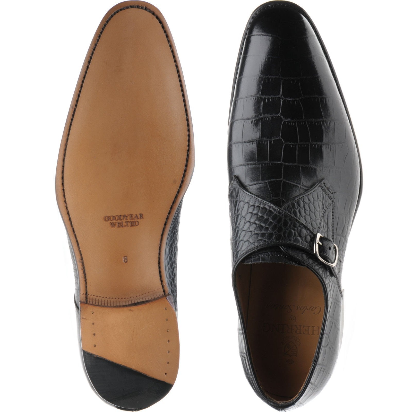 Product image for Herring Salobrena mens monk shoes in black croc (second)