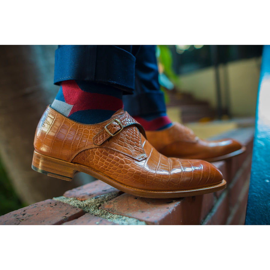 Product image for Herring Salobrena mens monk shoes in chestnut croc (second)