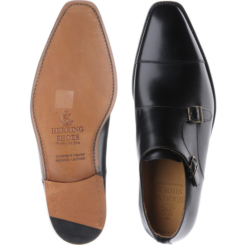 Product image for Herring Shakespeare mens double monk shoes in black calf