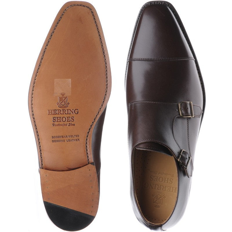 Product image for Herring Shakespeare mens double monk shoes in brown calf