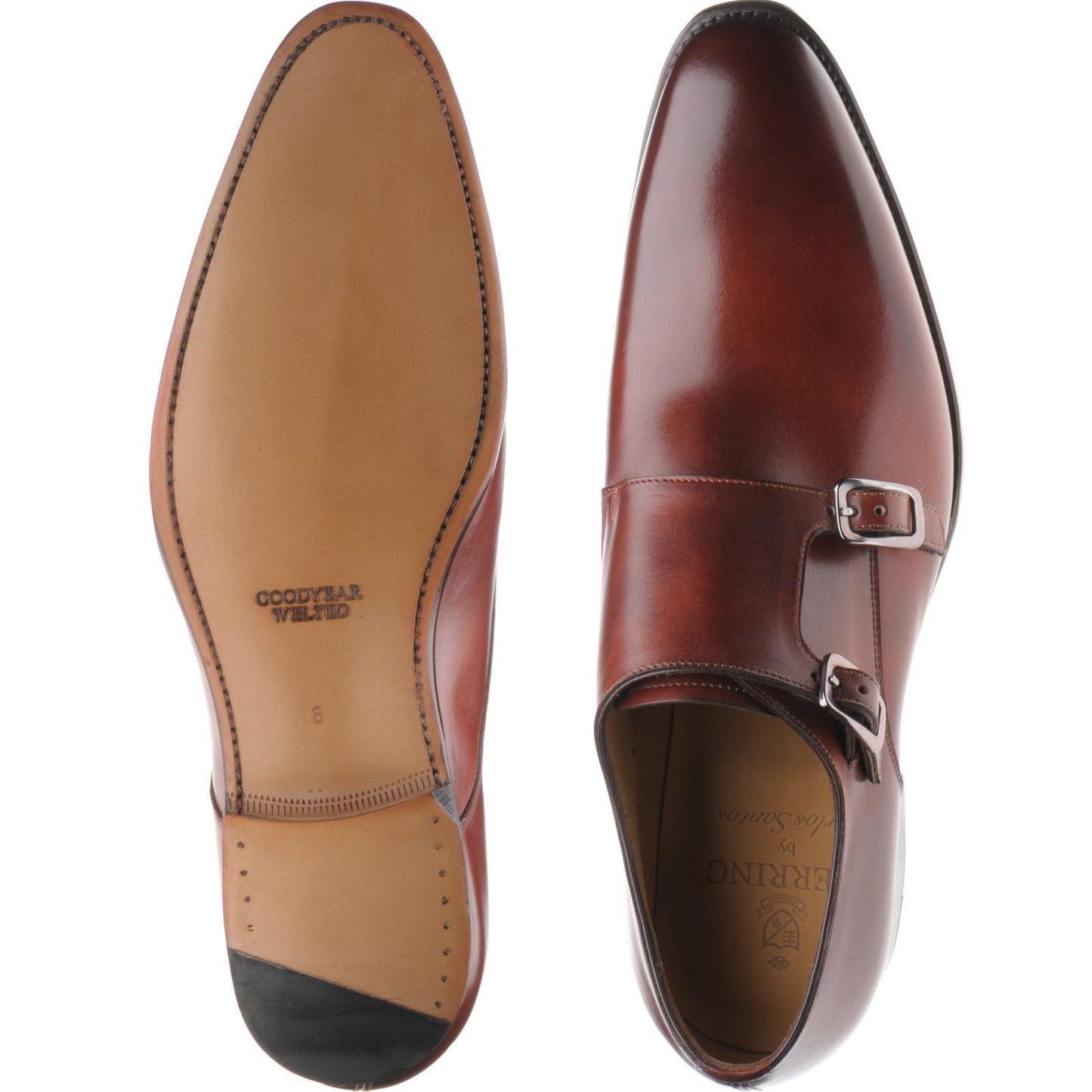 Product image for Herring Shakespeare mens double monk shoes in rosewood calf (second)