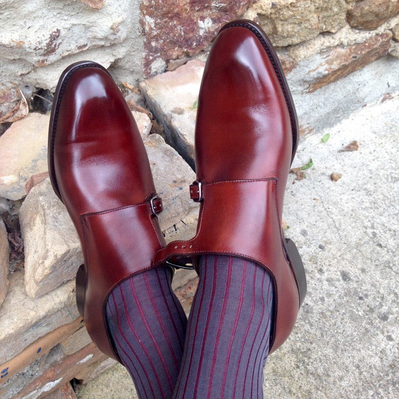 Product image for Herring Shakespeare mens double monk shoes in rosewood calf (second)
