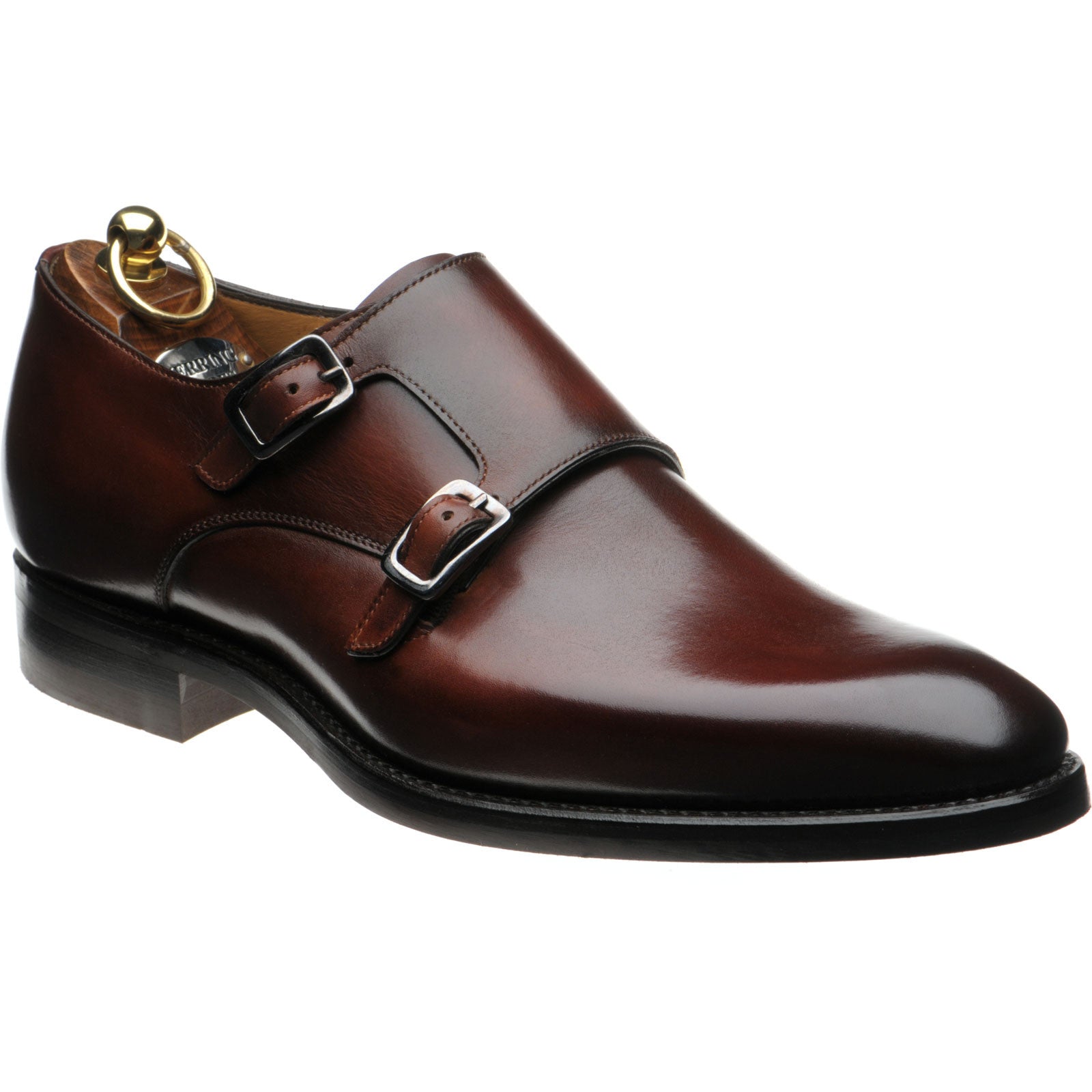 Product image for Herring Shakespeare R mens rubber-soled double monk shoes in rosewood calf