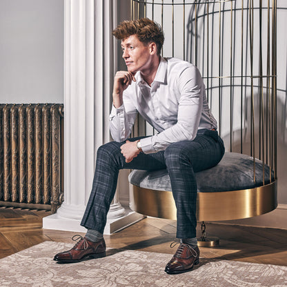 Product image for Herring Sloane mens semi-brogues in dark brown calf