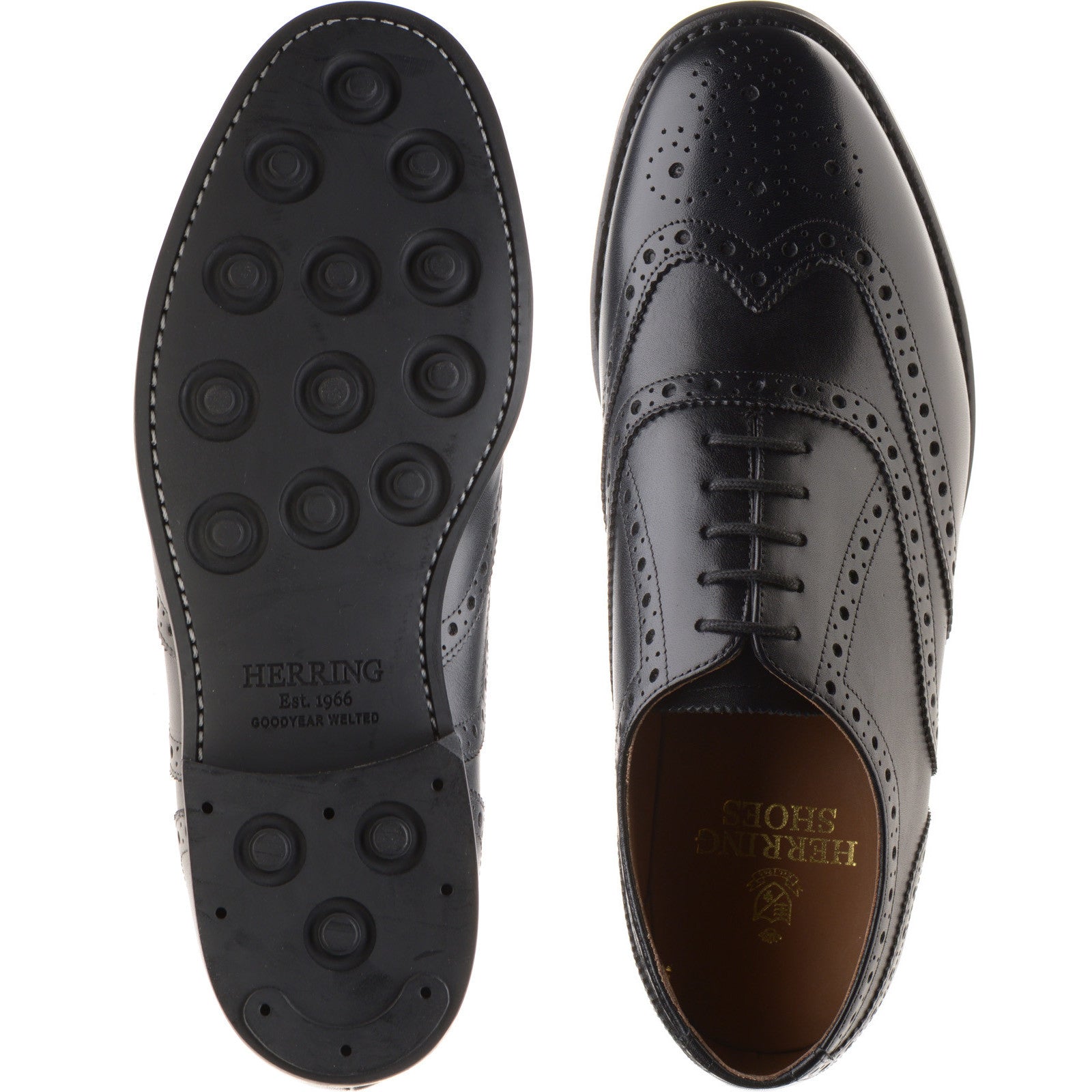 Product image for Herring Surrey II Rubber mens rubber-soled brogues in black calf