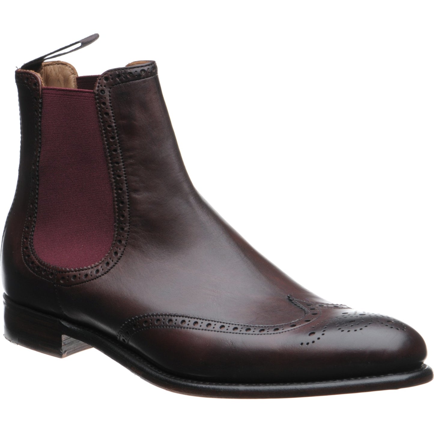 Product image for Herring Thatcher mens brogue Chelsea boots in burgundy calf