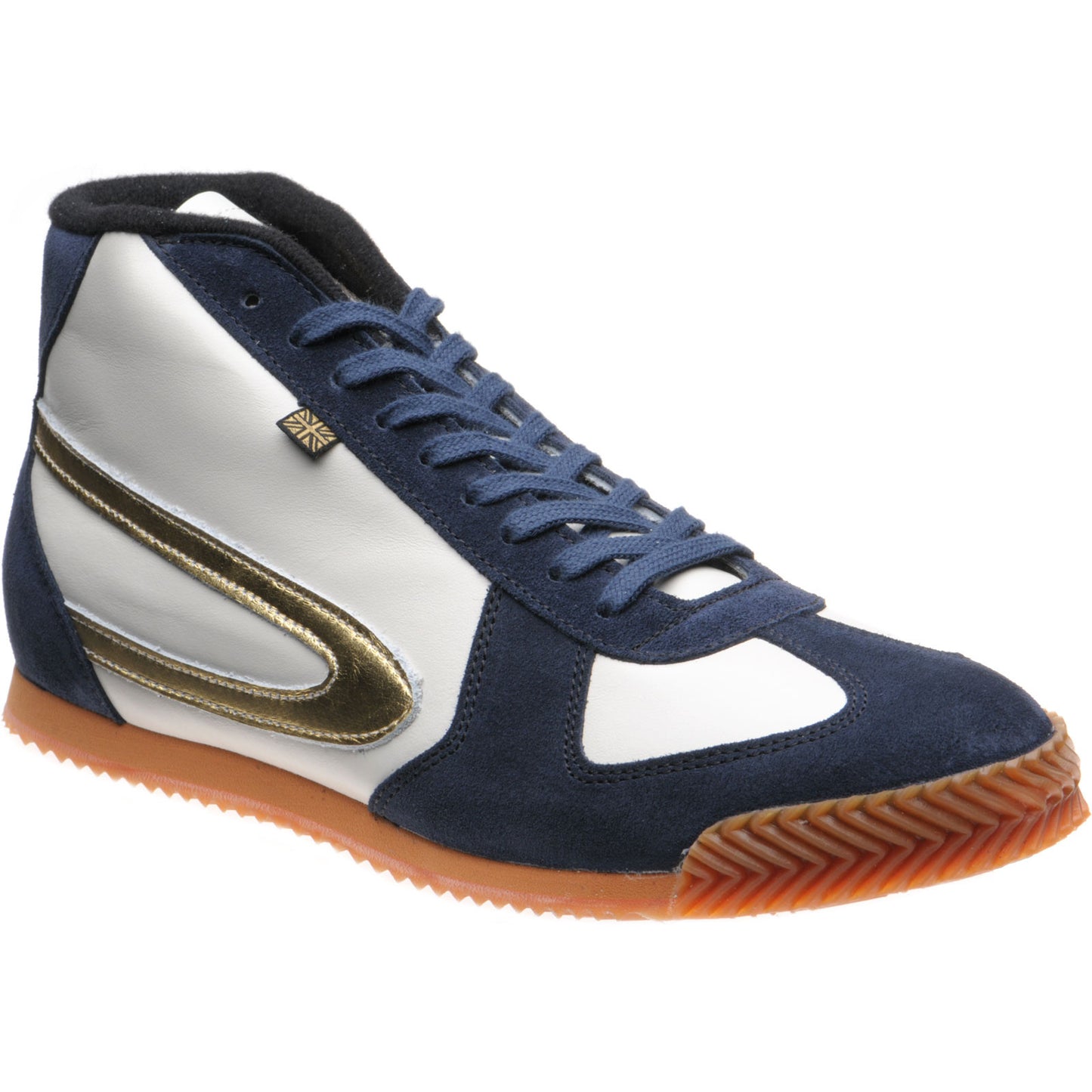 Product image for Herring Tokyo Hi-Top Trainer mens rubber-soled boots in white calf and navy suede