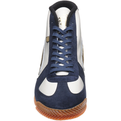 Product image for Herring Tokyo Hi-Top Trainer mens rubber-soled boots in white calf and navy suede