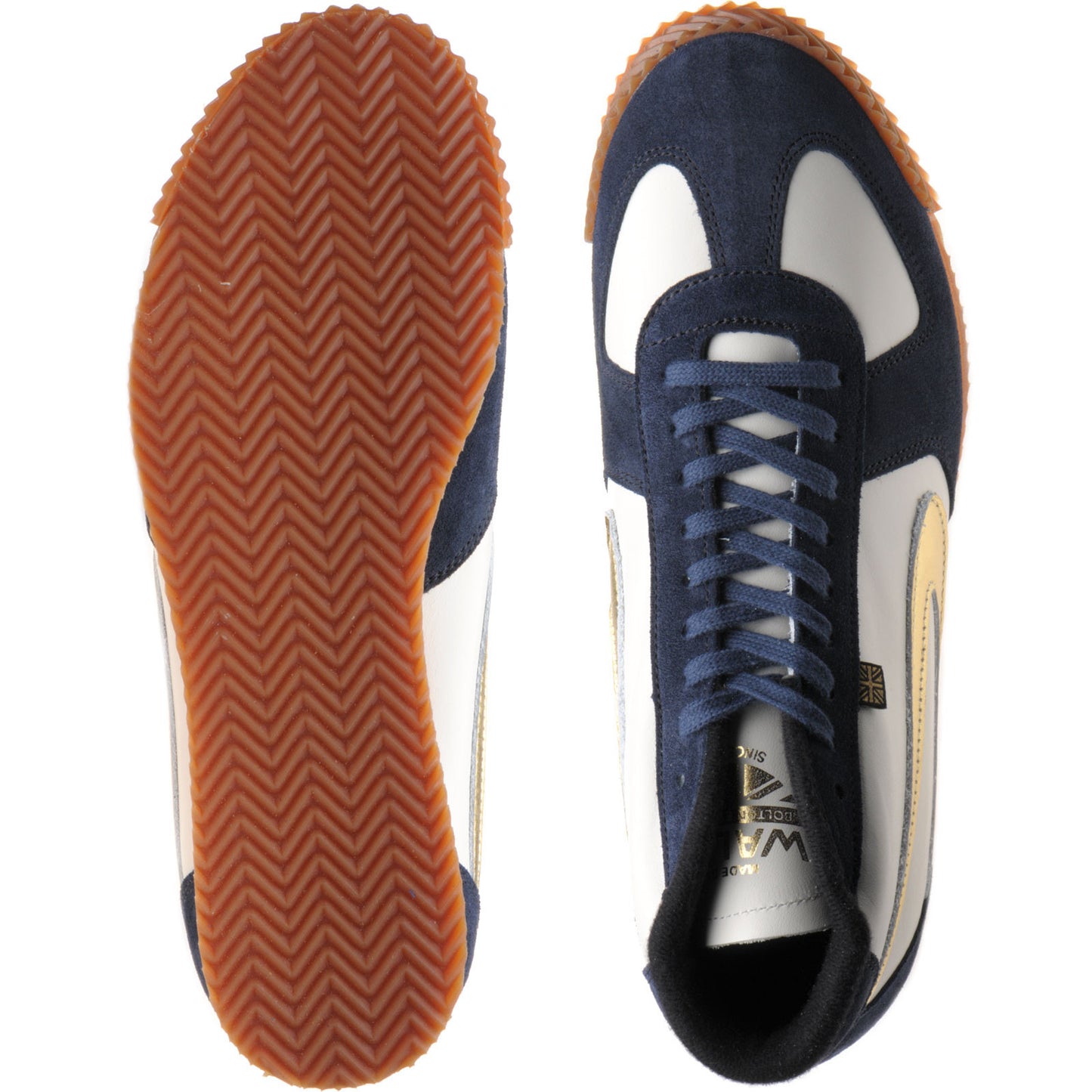 Product image for Herring Tokyo Hi-Top Trainer mens rubber-soled boots in white calf and navy suede