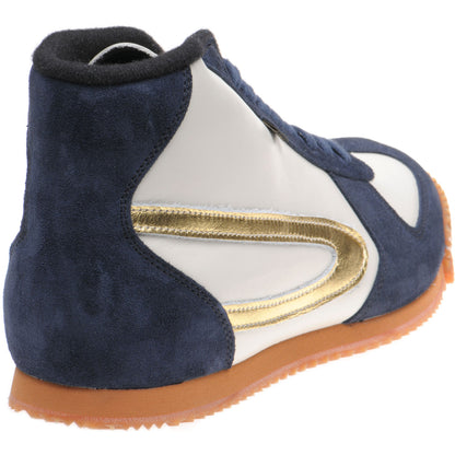 Product image for Herring Tokyo Hi-Top Trainer mens rubber-soled boots in white calf and navy suede