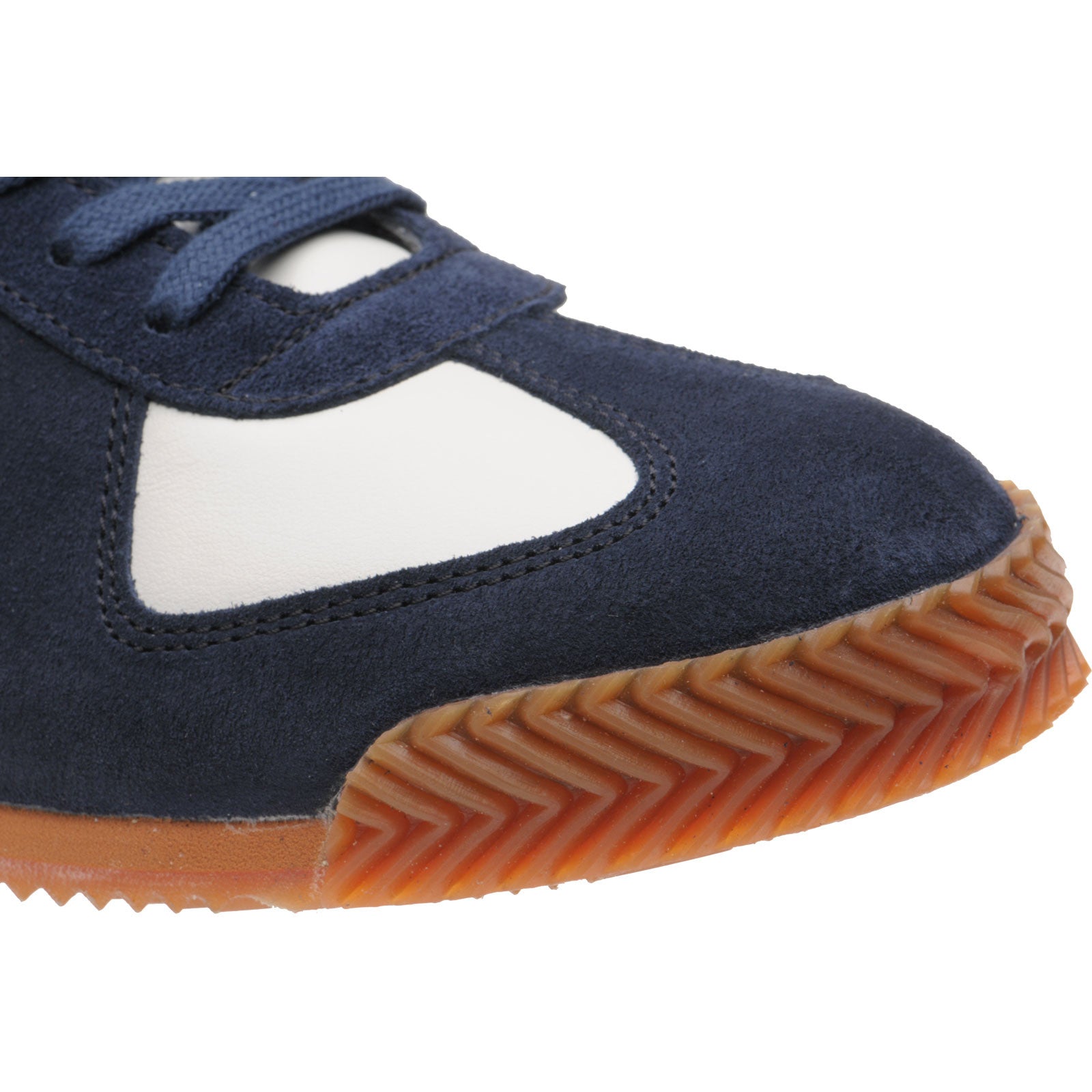 Product image for Herring Tokyo Hi-Top Trainer mens rubber-soled boots in white calf and navy suede