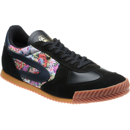 Product image for Herring Tokyo Trainer mens rubber-soled trainers in black calf and printed linen