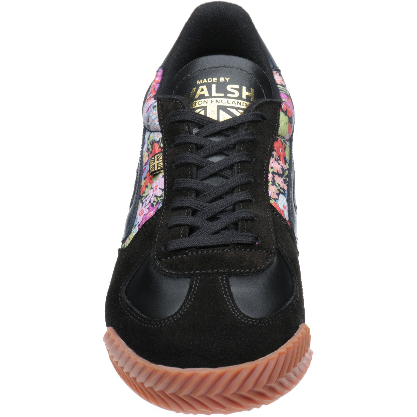 Product image for Herring Tokyo Trainer mens rubber-soled trainers in black calf and printed linen