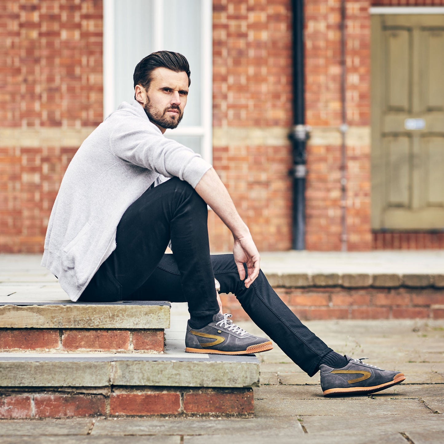 Product image for Herring Tokyo Trainer mens rubber-soled trainers in dark grey suede and lime nubuck