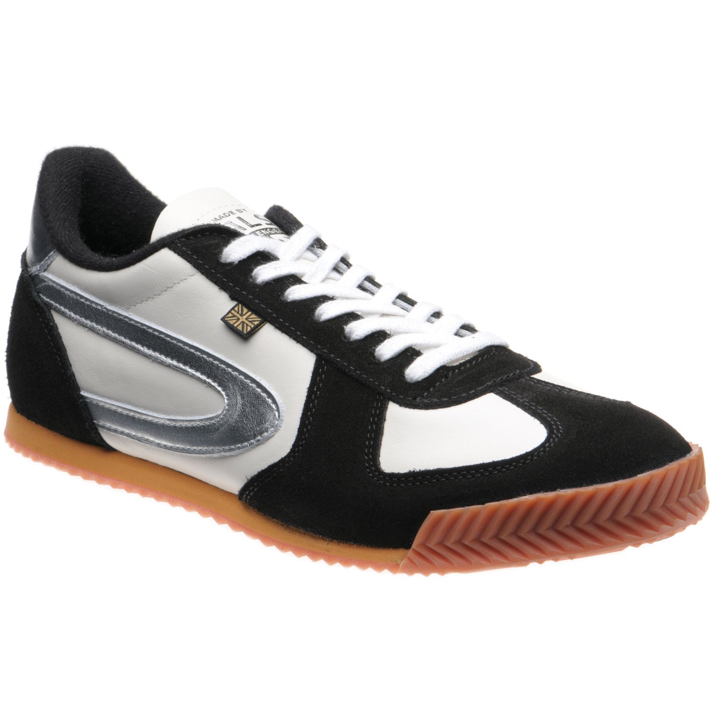 Product image for Herring Tokyo Trainer mens rubber-soled trainers in white calf and black suede