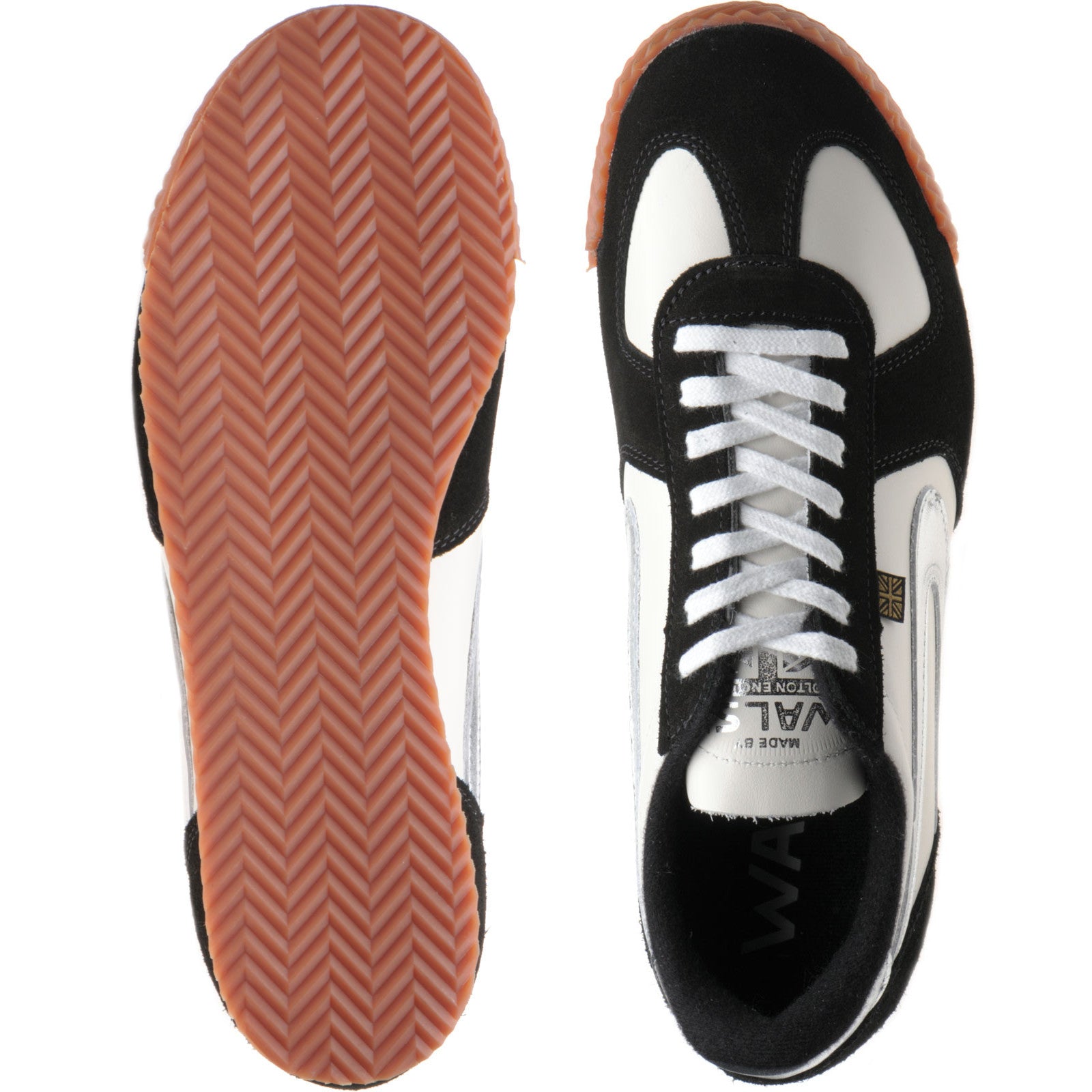 Product image for Herring Tokyo Trainer mens rubber-soled trainers in white calf and black suede
