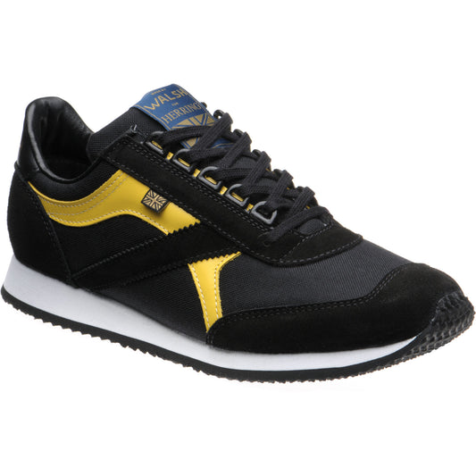 Product image for Herring Voyager Trainer mens rubber-soled trainers in black mesh and black suede and yellow calf