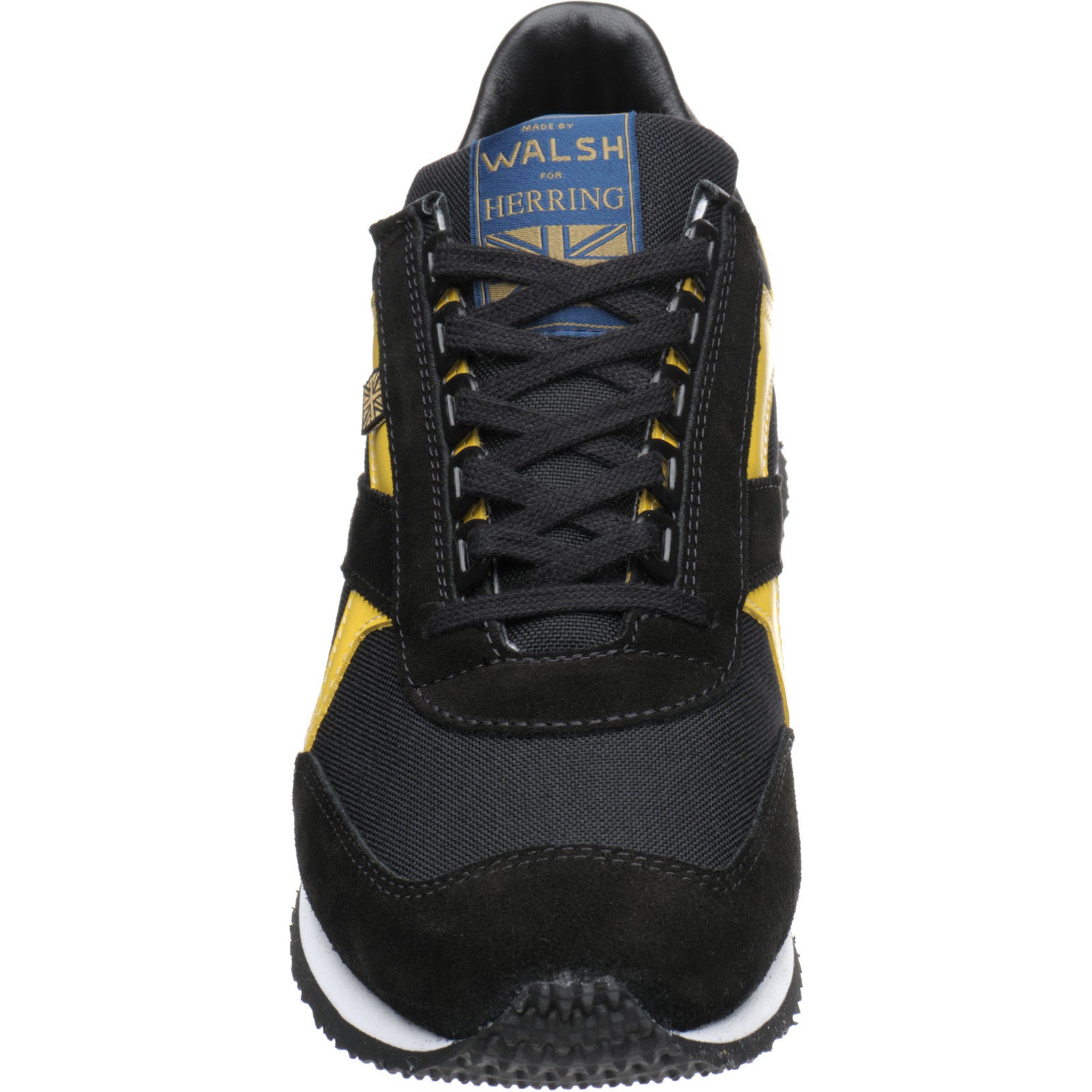 Product image for Herring Voyager Trainer mens rubber-soled trainers in black mesh and black suede and yellow calf