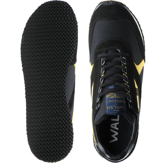 Product image for Herring Voyager Trainer mens rubber-soled trainers in black mesh and black suede and yellow calf